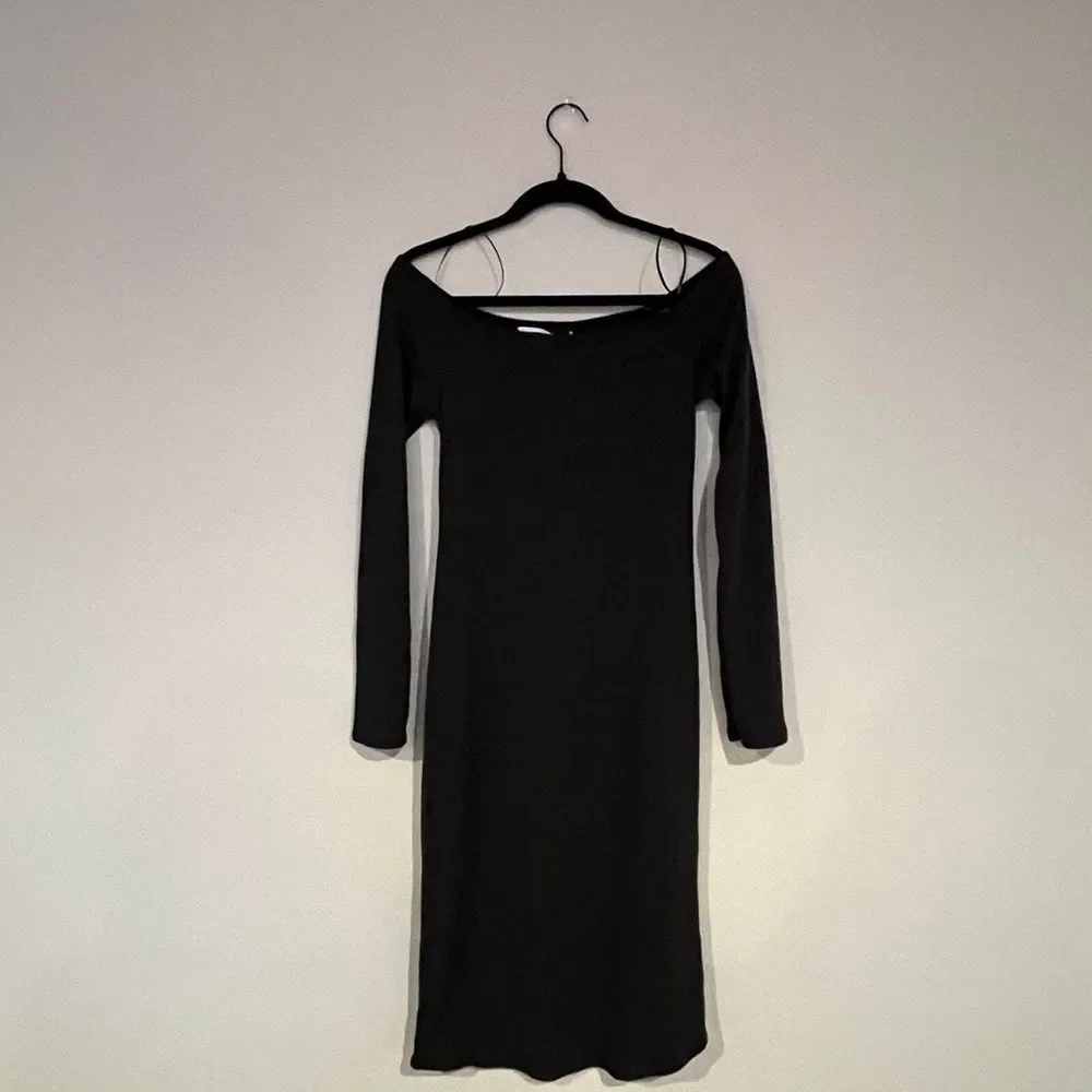 Silence +‎ Noise Off the Shoulder Black Knit Midi Dress Large NWT